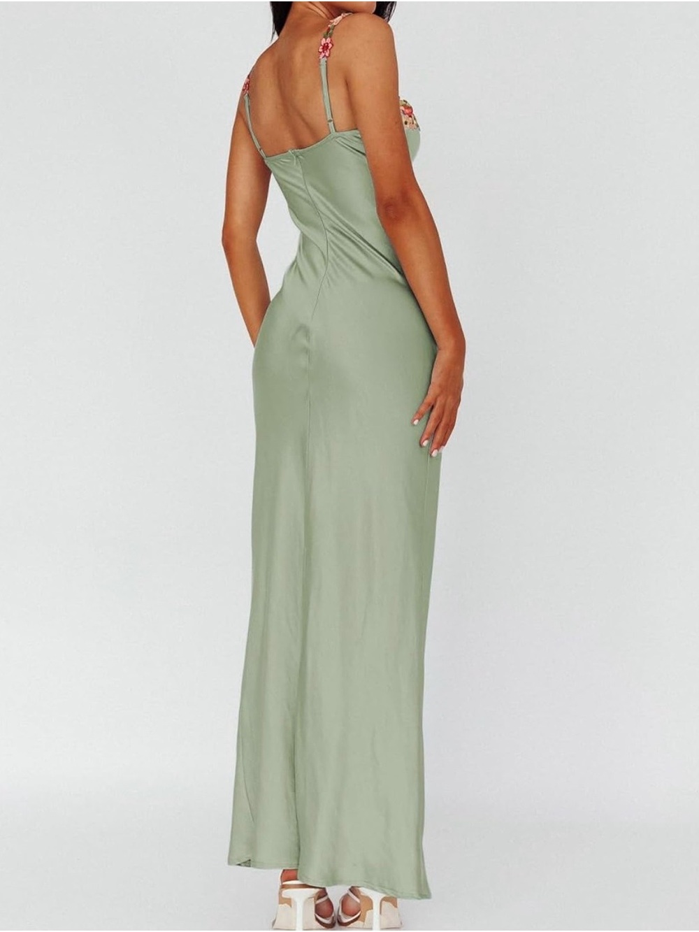 NWT Realtix Sage Green Floral-Accent Maxi Slip Dress Size M - Picture 3 of 8